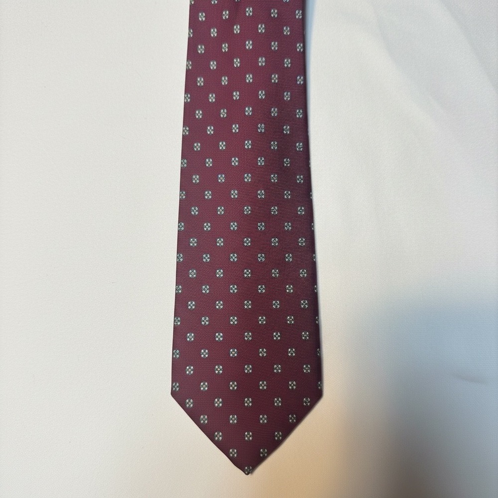 Lanvin Italian Silk Tie Burgundy Blue Micro Floral Dot Pattern Luxury